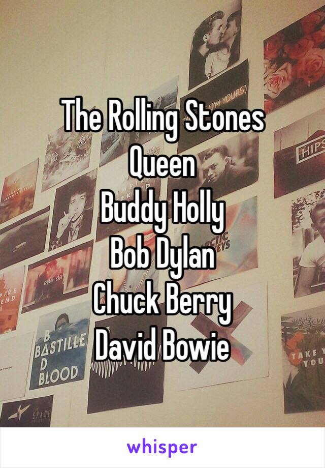 The Rolling Stones
Queen
Buddy Holly
Bob Dylan
Chuck Berry
David Bowie