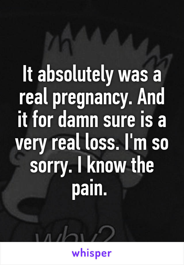 It absolutely was a real pregnancy. And it for damn sure is a very real loss. I'm so sorry. I know the pain. 