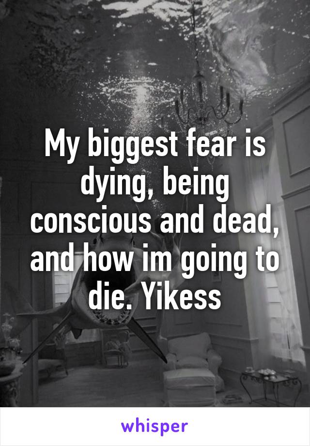 My biggest fear is dying, being conscious and dead, and how im going to die. Yikess