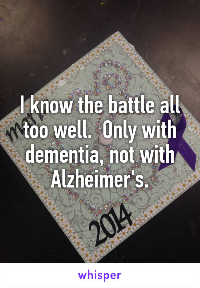 I know the battle all too well.  Only with dementia, not with Alzheimer's.