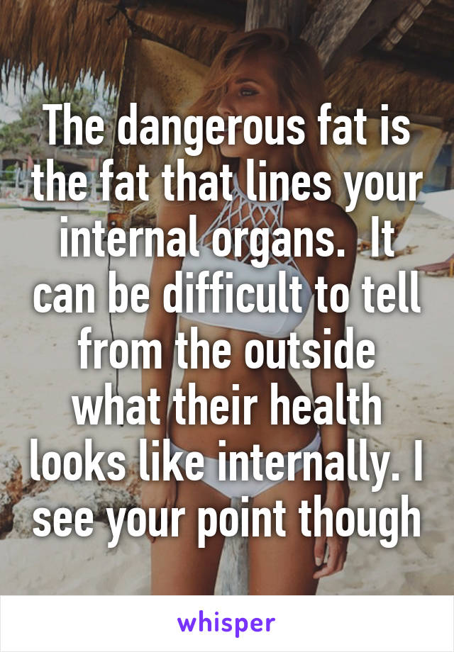 The dangerous fat is the fat that lines your internal organs.  It can be difficult to tell from the outside what their health looks like internally. I see your point though