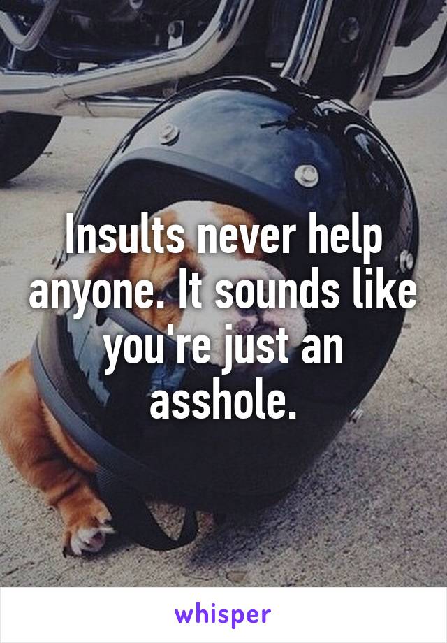 Insults never help anyone. It sounds like you're just an asshole.