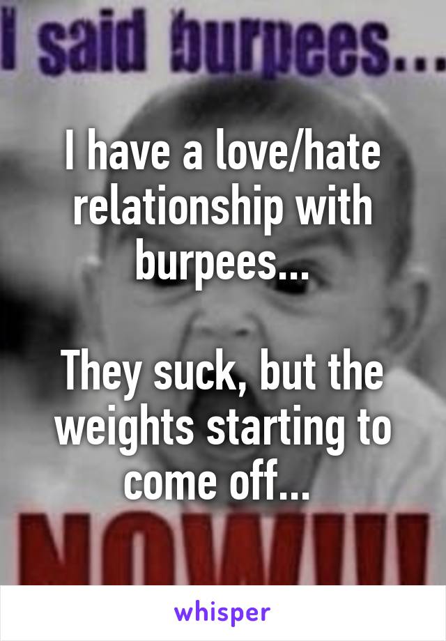 I have a love/hate relationship with burpees...

They suck, but the weights starting to come off... 