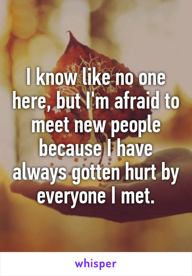 I know like no one here, but I'm afraid to meet new people because I have always gotten hurt by everyone I met.