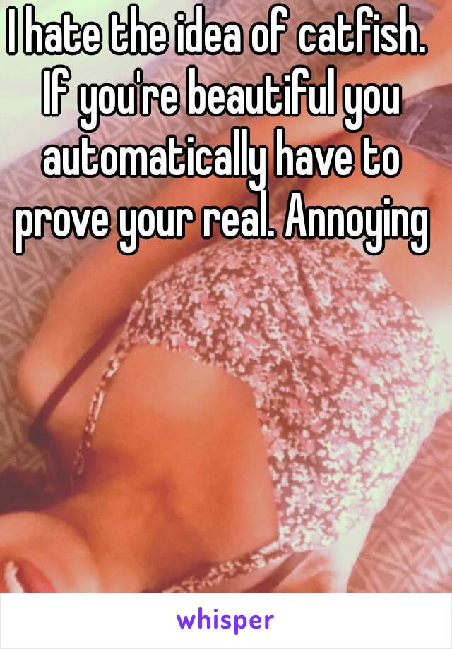 I hate the idea of catfish. If you're beautiful you automatically have to prove your real. Annoying