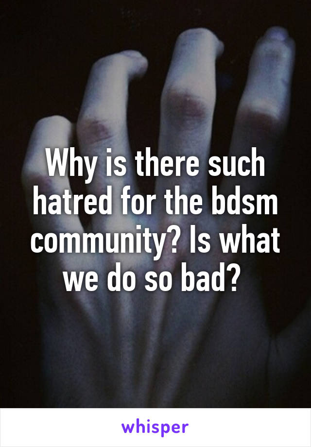 Why is there such hatred for the bdsm community? Is what we do so bad? 