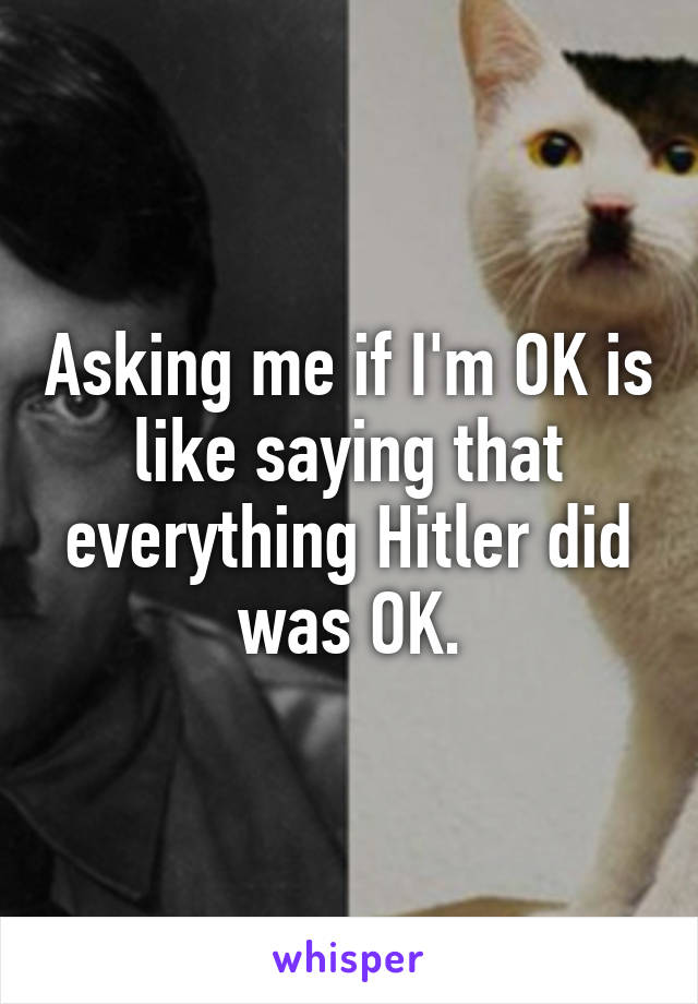 Asking me if I'm OK is like saying that everything Hitler did was OK.