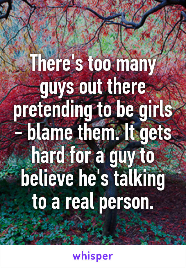 There's too many guys out there pretending to be girls - blame them. It gets hard for a guy to believe he's talking to a real person.