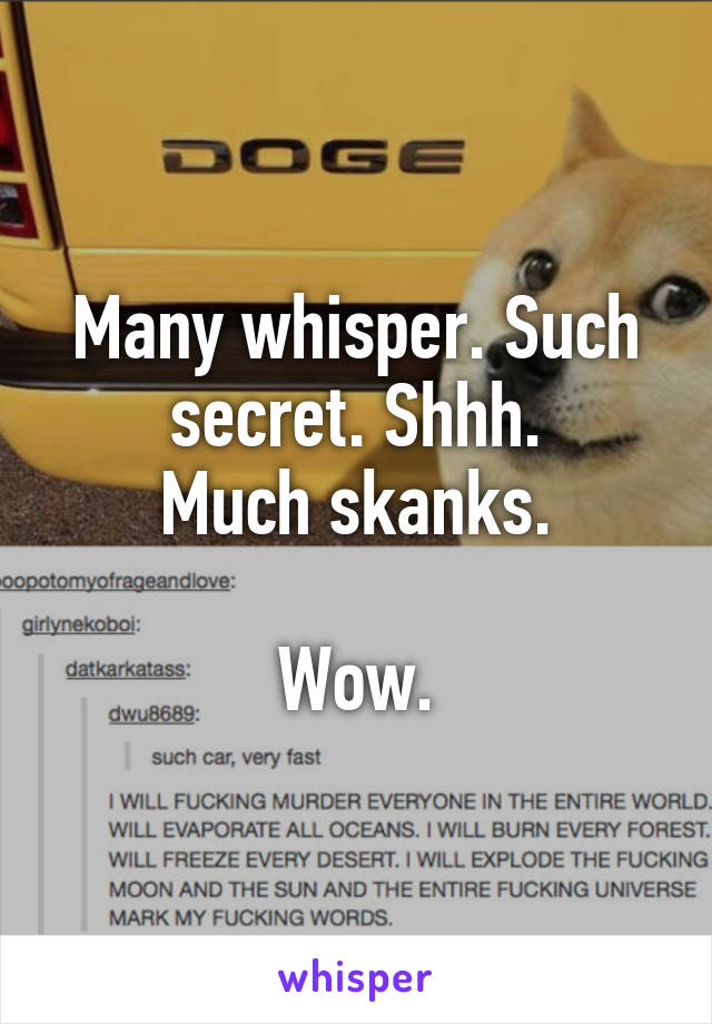 Many whisper. Such secret. Shhh.
Much skanks.

Wow.