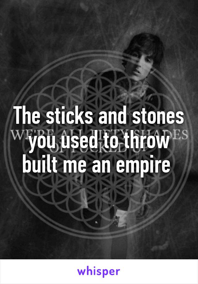The sticks and stones you used to throw built me an empire 