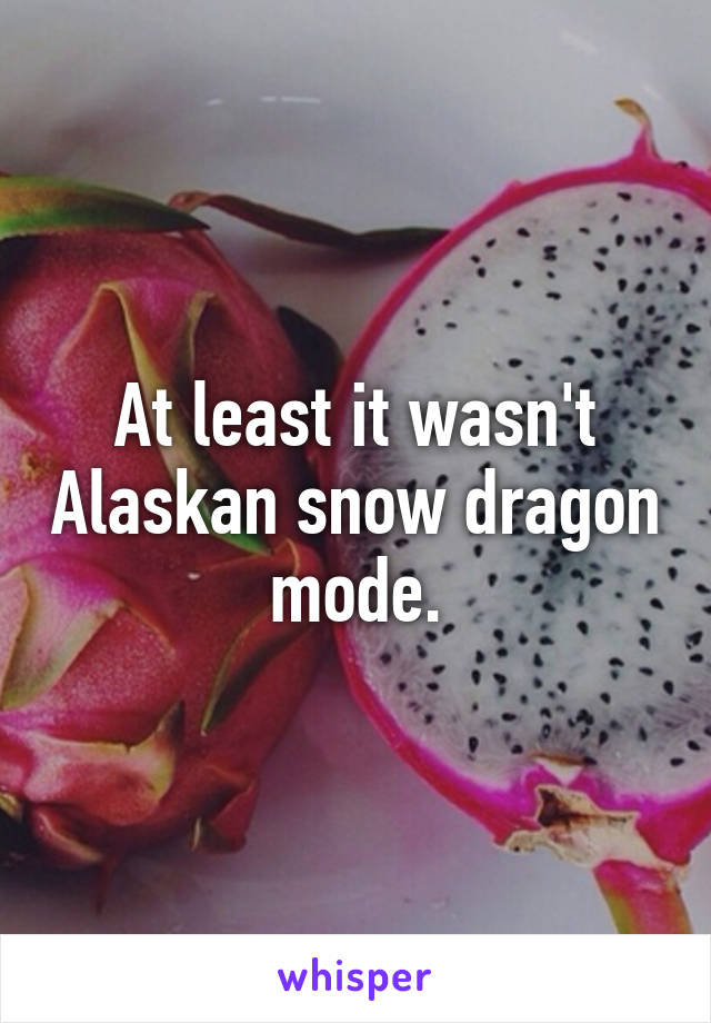 At least it wasn't Alaskan snow dragon mode.