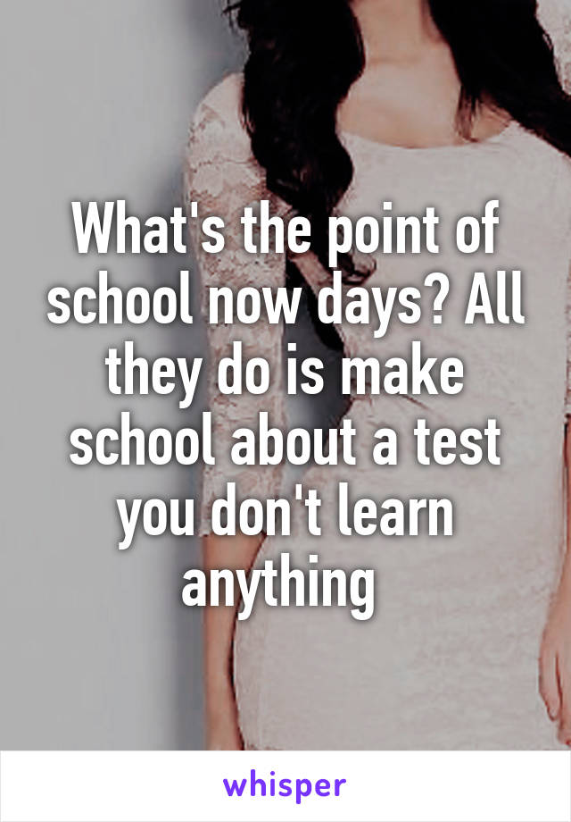 What's the point of school now days? All they do is make school about a test you don't learn anything 