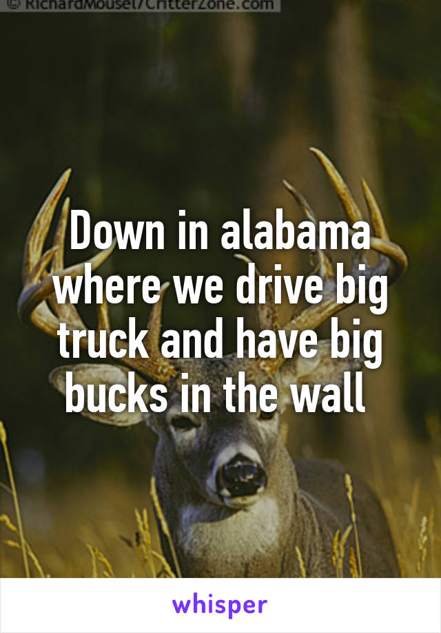 Down in alabama where we drive big truck and have big bucks in the wall 