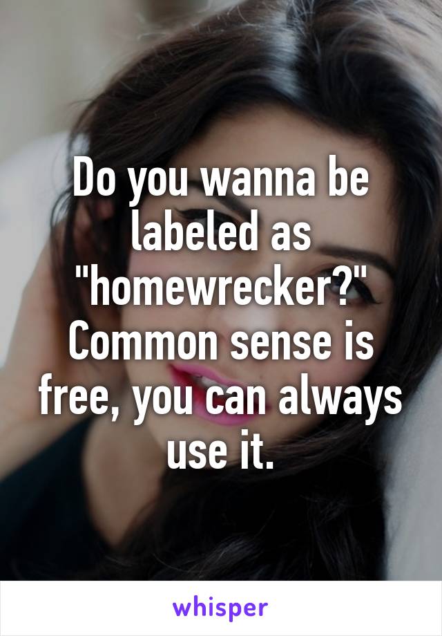 Do you wanna be labeled as "homewrecker?"
Common sense is free, you can always use it.