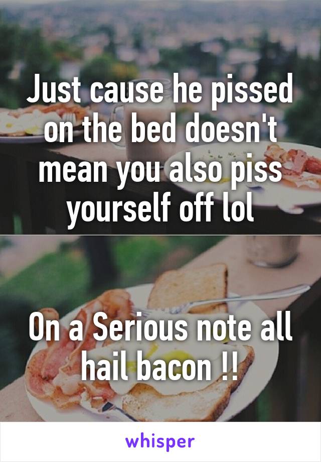 Just cause he pissed on the bed doesn't mean you also piss yourself off lol


On a Serious note all hail bacon !!