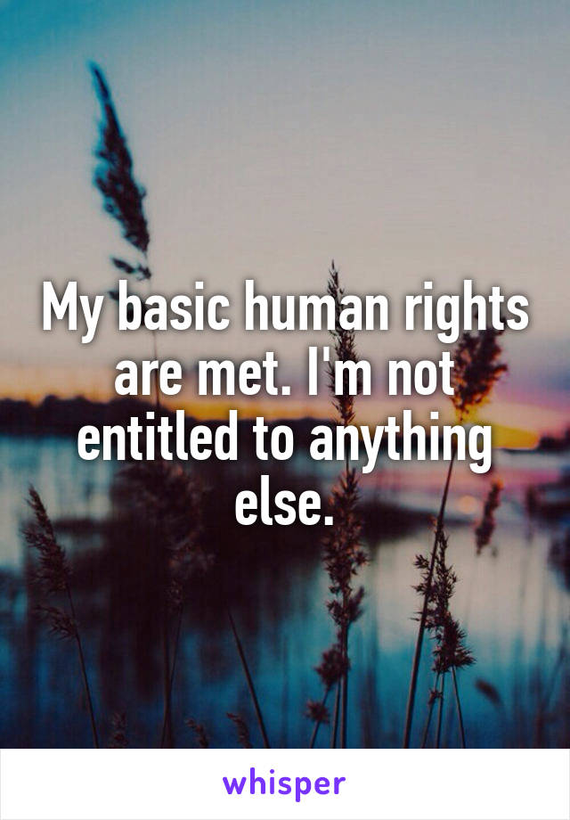 My basic human rights are met. I'm not entitled to anything else.