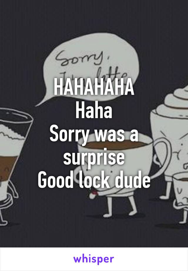 HAHAHAHA
Haha
Sorry was a surprise
Good lock dude