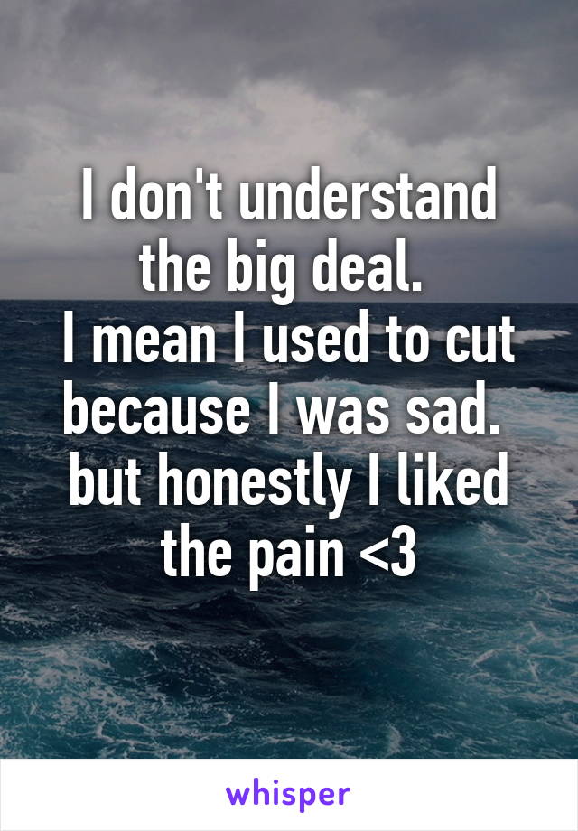 I don't understand the big deal. 
I mean I used to cut because I was sad. 
but honestly I liked the pain <3
