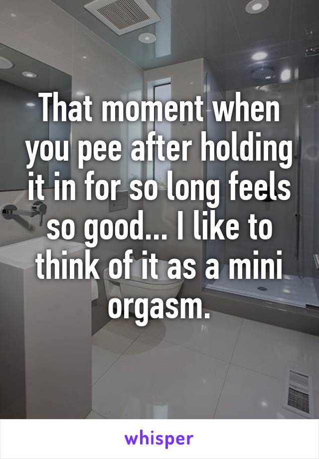 That moment when you pee after holding it in for so long feels so good... I like to think of it as a mini orgasm.
