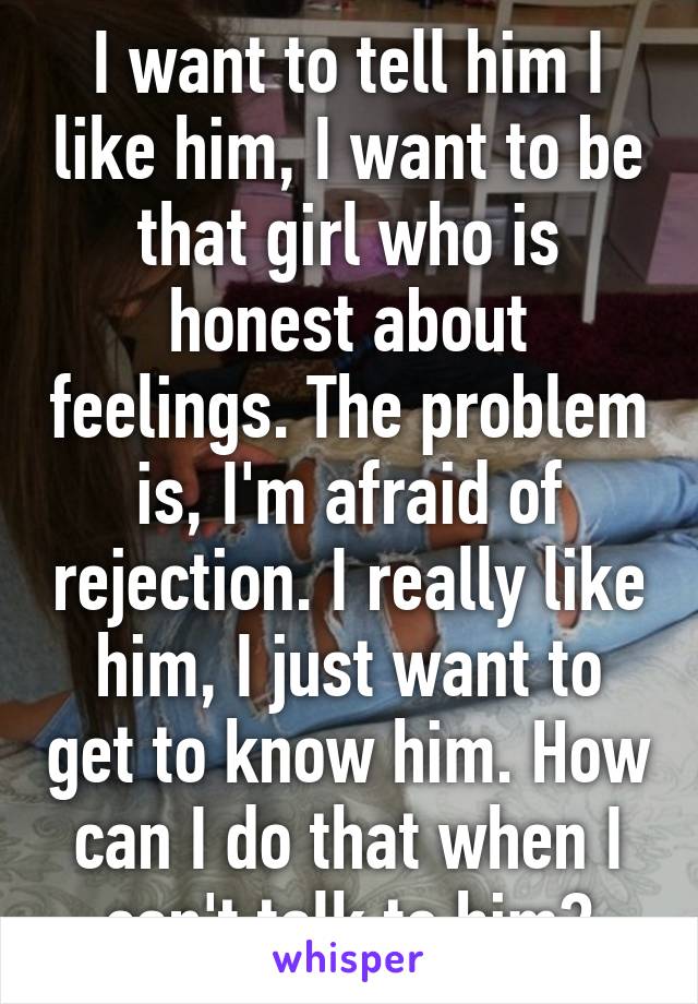 I want to tell him I like him, I want to be that girl who is honest about feelings. The problem is, I'm afraid of rejection. I really like him, I just want to get to know him. How can I do that when I can't talk to him?