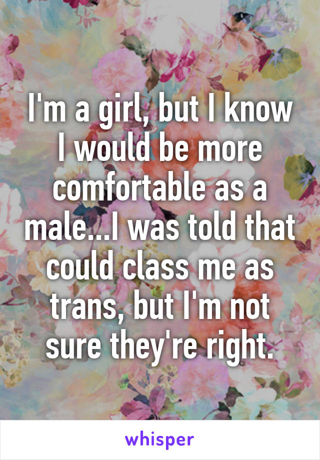 I'm a girl, but I know I would be more comfortable as a male...I was told that could class me as trans, but I'm not sure they're right.