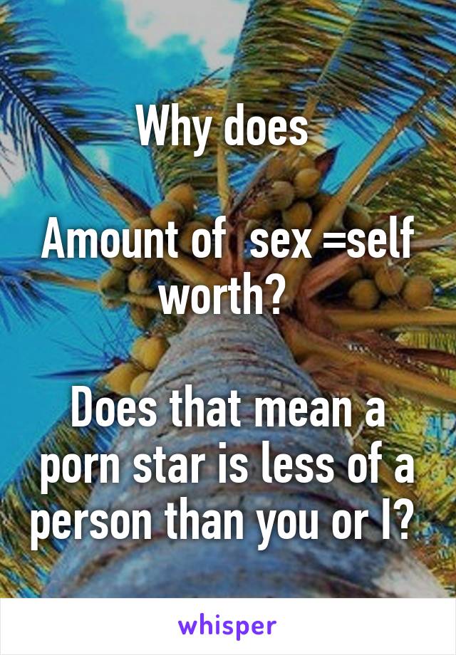 Why does 

Amount of  sex =self worth? 

Does that mean a porn star is less of a person than you or I? 