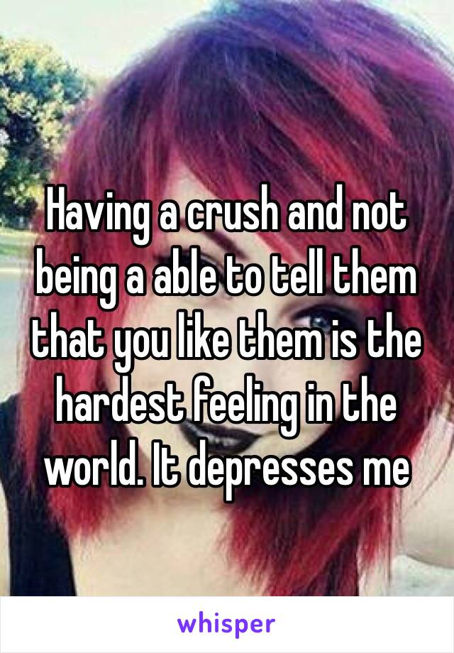 Having a crush and not being a able to tell them that you like them is the hardest feeling in the world. It depresses me 