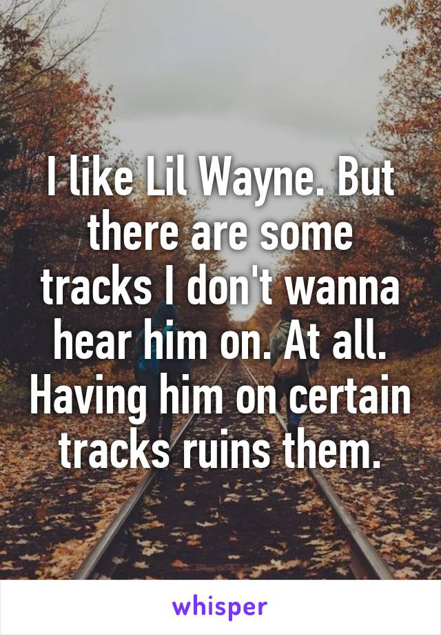 I like Lil Wayne. But there are some tracks I don't wanna hear him on. At all. Having him on certain tracks ruins them.