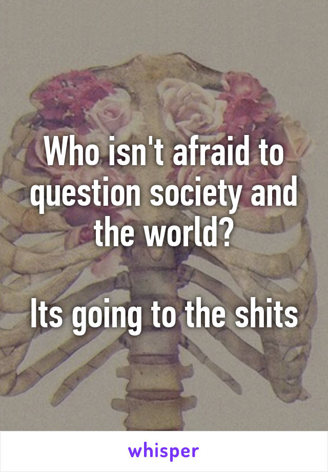 Who isn't afraid to question society and the world?

Its going to the shits