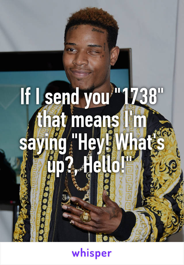 If I send you "1738" that means I'm saying "Hey! What's up?, Hello!" 