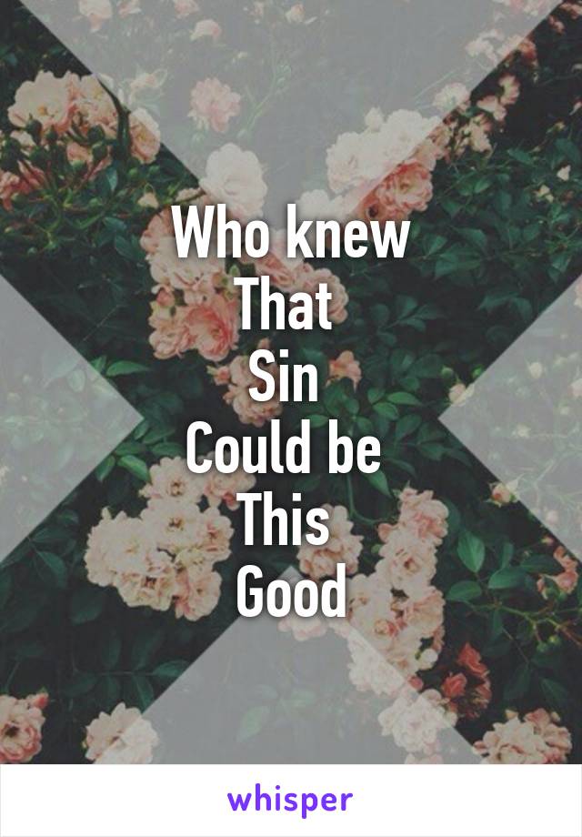 Who knew
That 
Sin 
Could be 
This 
Good