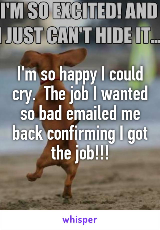 I'm so happy I could cry.  The job I wanted so bad emailed me back confirming I got the job!!!