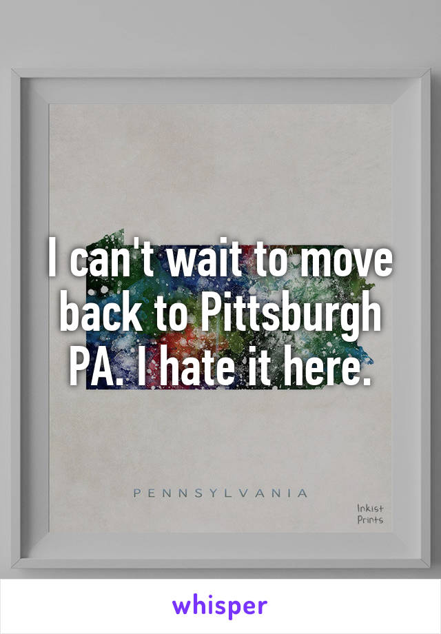 I can't wait to move back to Pittsburgh PA. I hate it here.