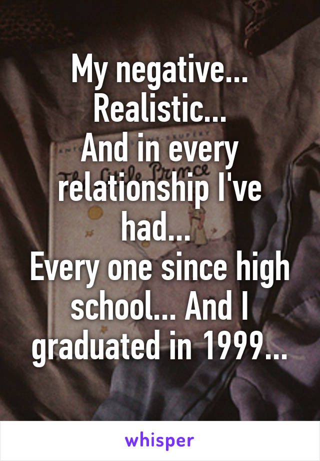 My negative... Realistic...
And in every relationship I've had... 
Every one since high school... And I graduated in 1999...
