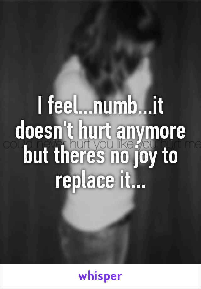 I feel...numb...it doesn't hurt anymore but theres no joy to replace it...