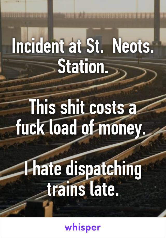 Incident at St.  Neots. Station.

This shit costs a fuck load of money. 

I hate dispatching trains late.