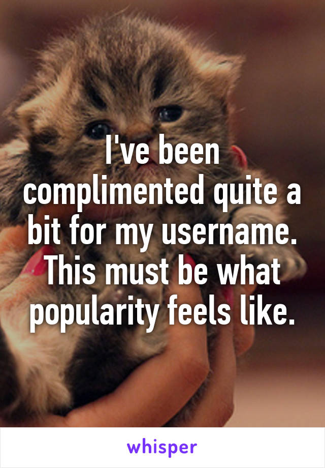 I've been complimented quite a bit for my username. This must be what popularity feels like.