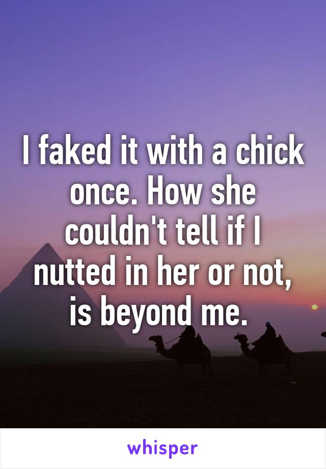 I faked it with a chick once. How she couldn't tell if I nutted in her or not, is beyond me. 