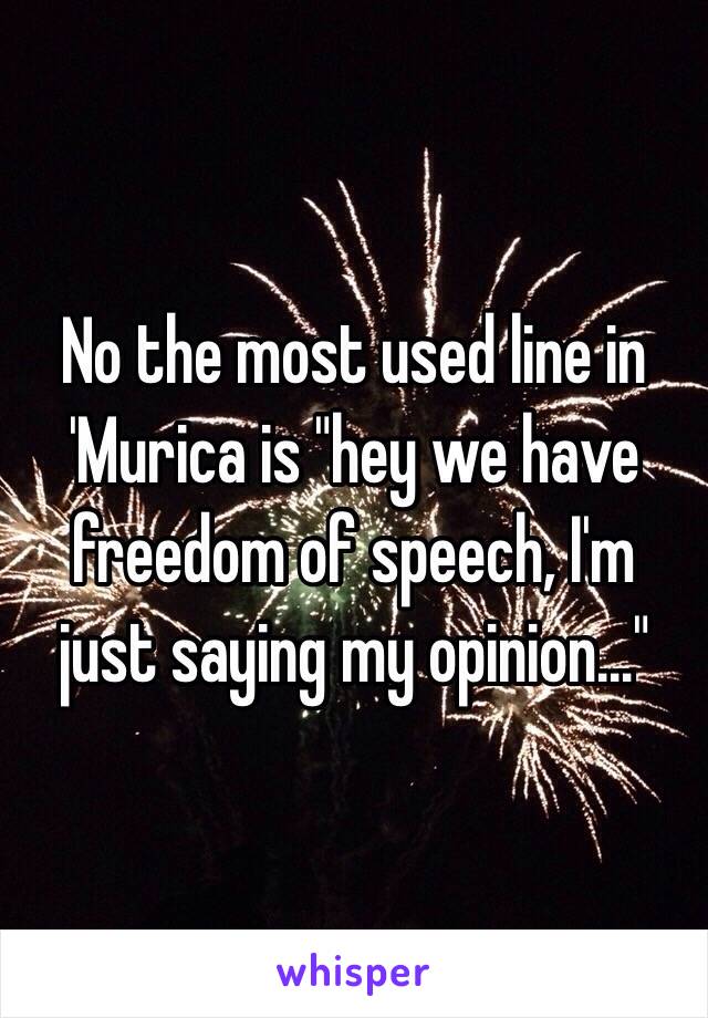 No the most used line in 'Murica is "hey we have freedom of speech, I'm just saying my opinion…"