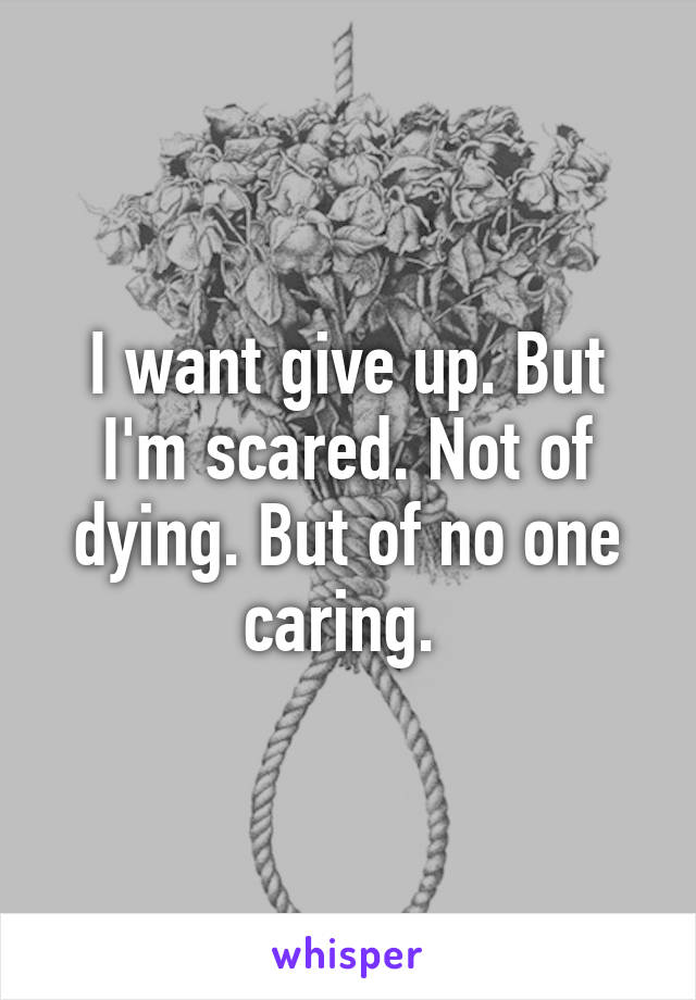 I want give up. But I'm scared. Not of dying. But of no one caring. 