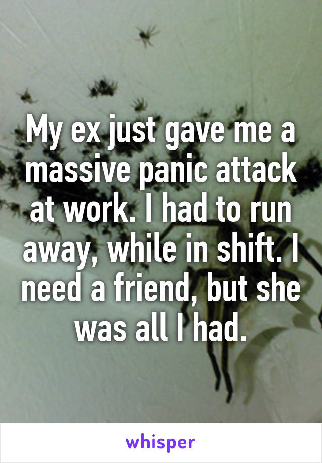 My ex just gave me a massive panic attack at work. I had to run away, while in shift. I need a friend, but she was all I had.