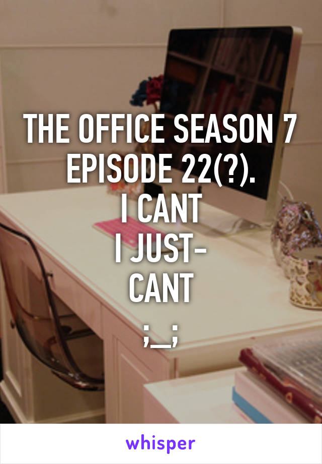 THE OFFICE SEASON 7 EPISODE 22(?).
I CANT
I JUST-
CANT
;_;