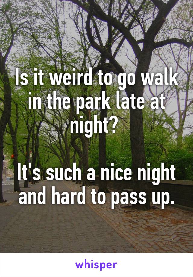 Is it weird to go walk in the park late at night? 

It's such a nice night and hard to pass up.