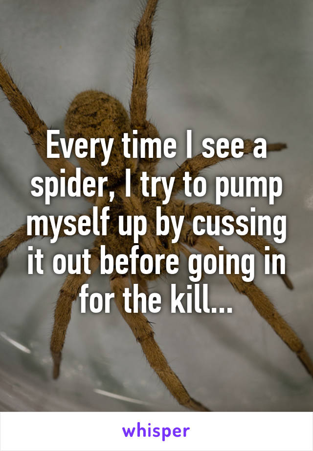 Every time I see a spider, I try to pump myself up by cussing it out before going in for the kill...