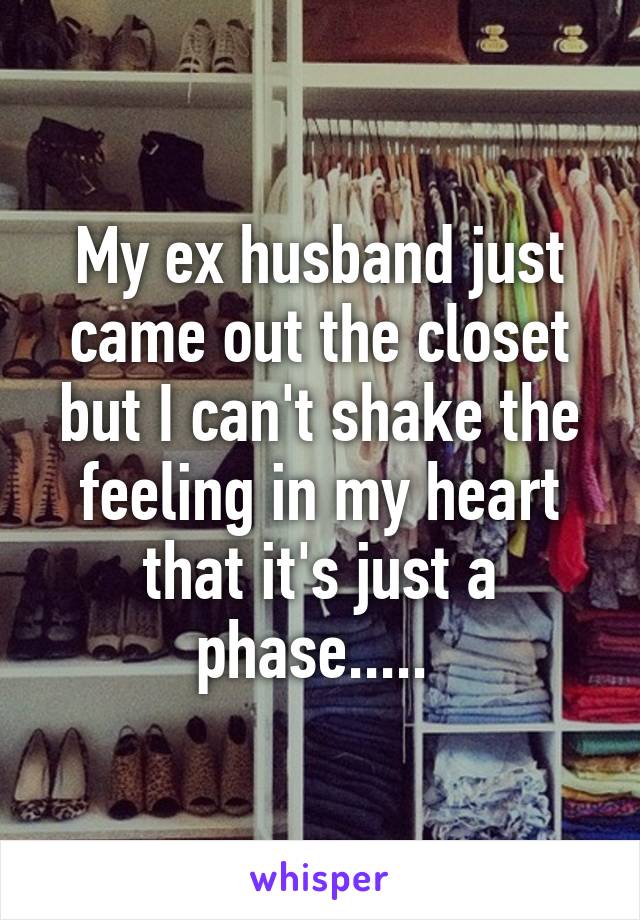 My ex husband just came out the closet but I can't shake the feeling in my heart that it's just a phase..... 