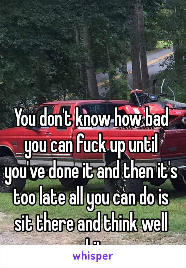 You don't know how bad you can fuck up until you've done it and then it's too late all you can do is sit there and think well shit 