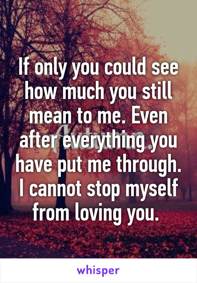 If only you could see how much you still mean to me. Even after everything you have put me through. I cannot stop myself from loving you. 