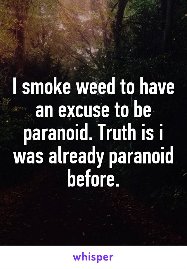 I smoke weed to have an excuse to be paranoid. Truth is i was already paranoid before.