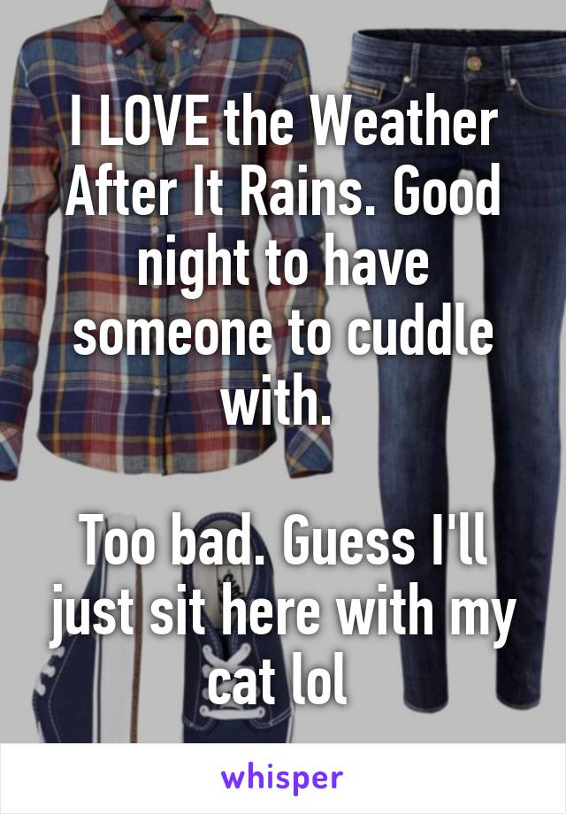 I LOVE the Weather After It Rains. Good night to have someone to cuddle with. 

Too bad. Guess I'll just sit here with my cat lol 