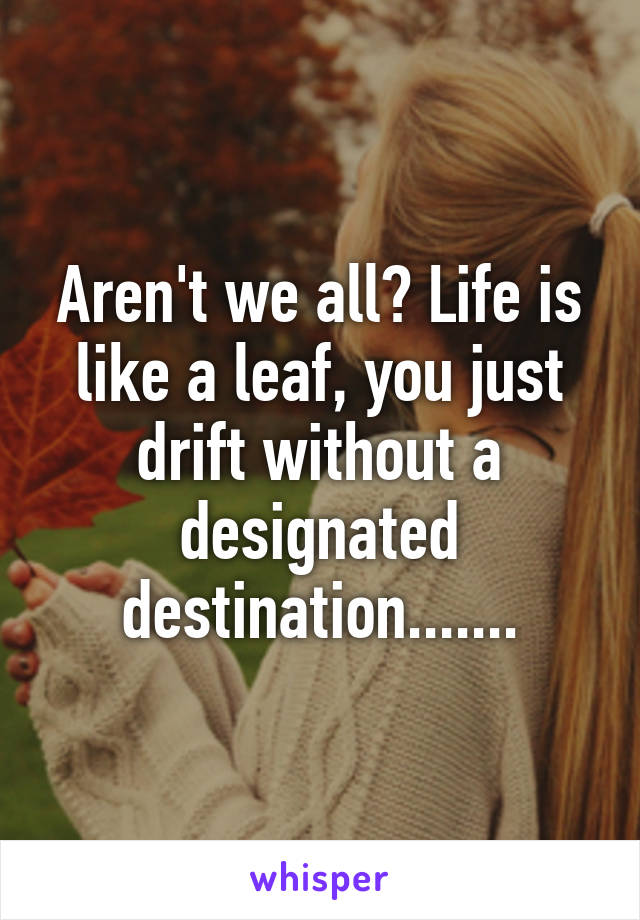 Aren't we all? Life is like a leaf, you just drift without a designated destination.......